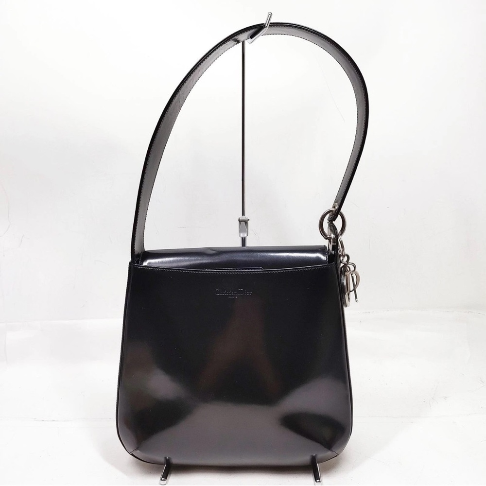 Dior Vintage Shoulder Bag Black Patent Silver Hardware Preowned